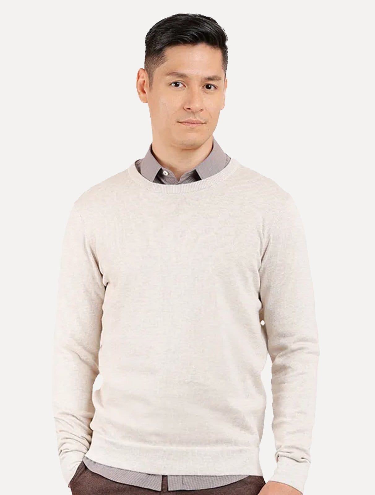 Vista 2 Blusa Aramis Masculina Tricot Gola Careca Areia Aramis bege