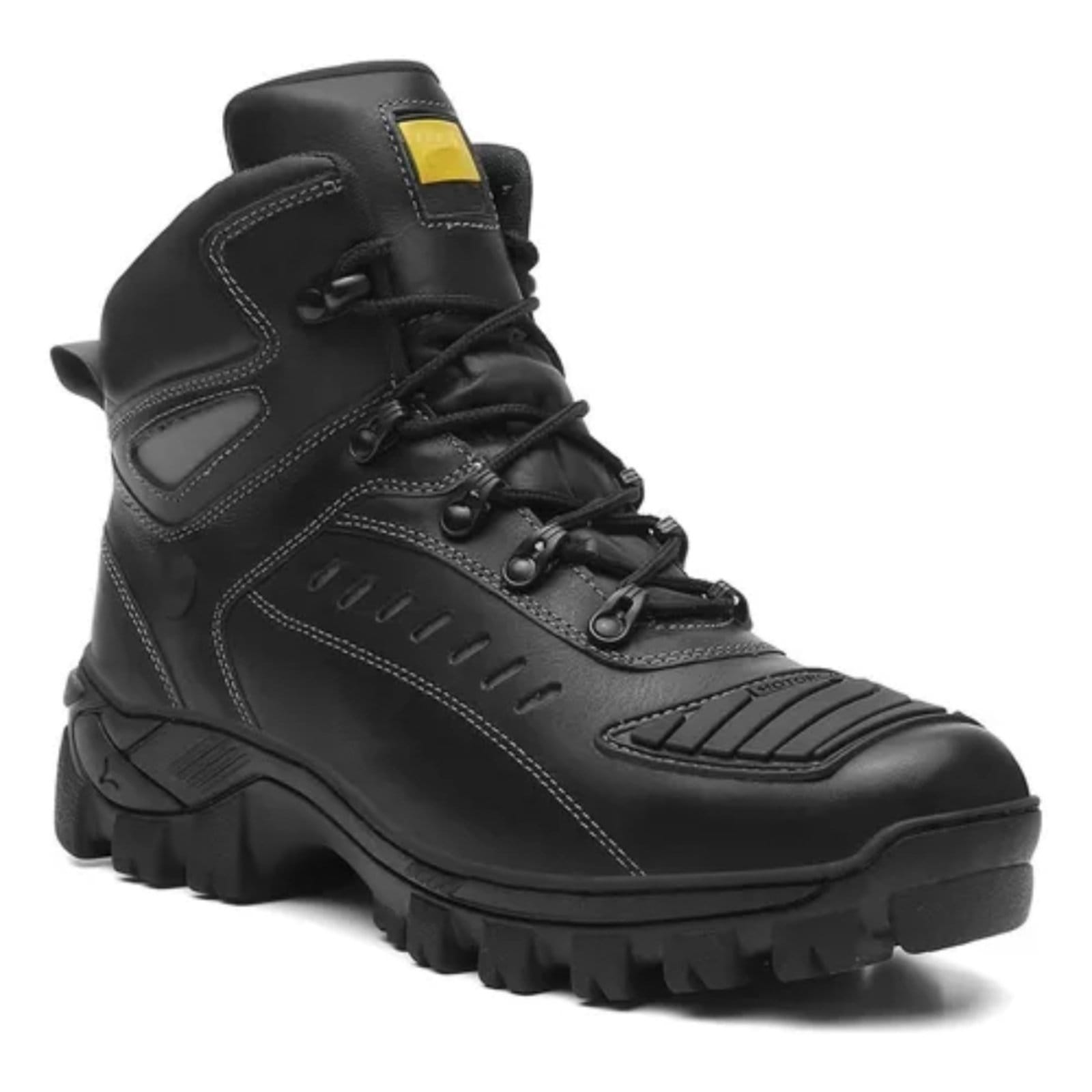 Vista 2 Bota Masculina Motoqueiro Adventure Em Couro Reforçado - Preta Nine4 preto