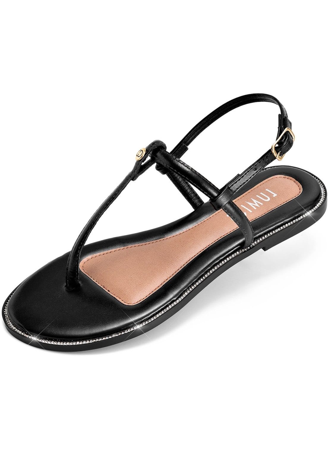 Sandália Rasteira Feminina Lumiss Confortável Strass Tira De Dedo