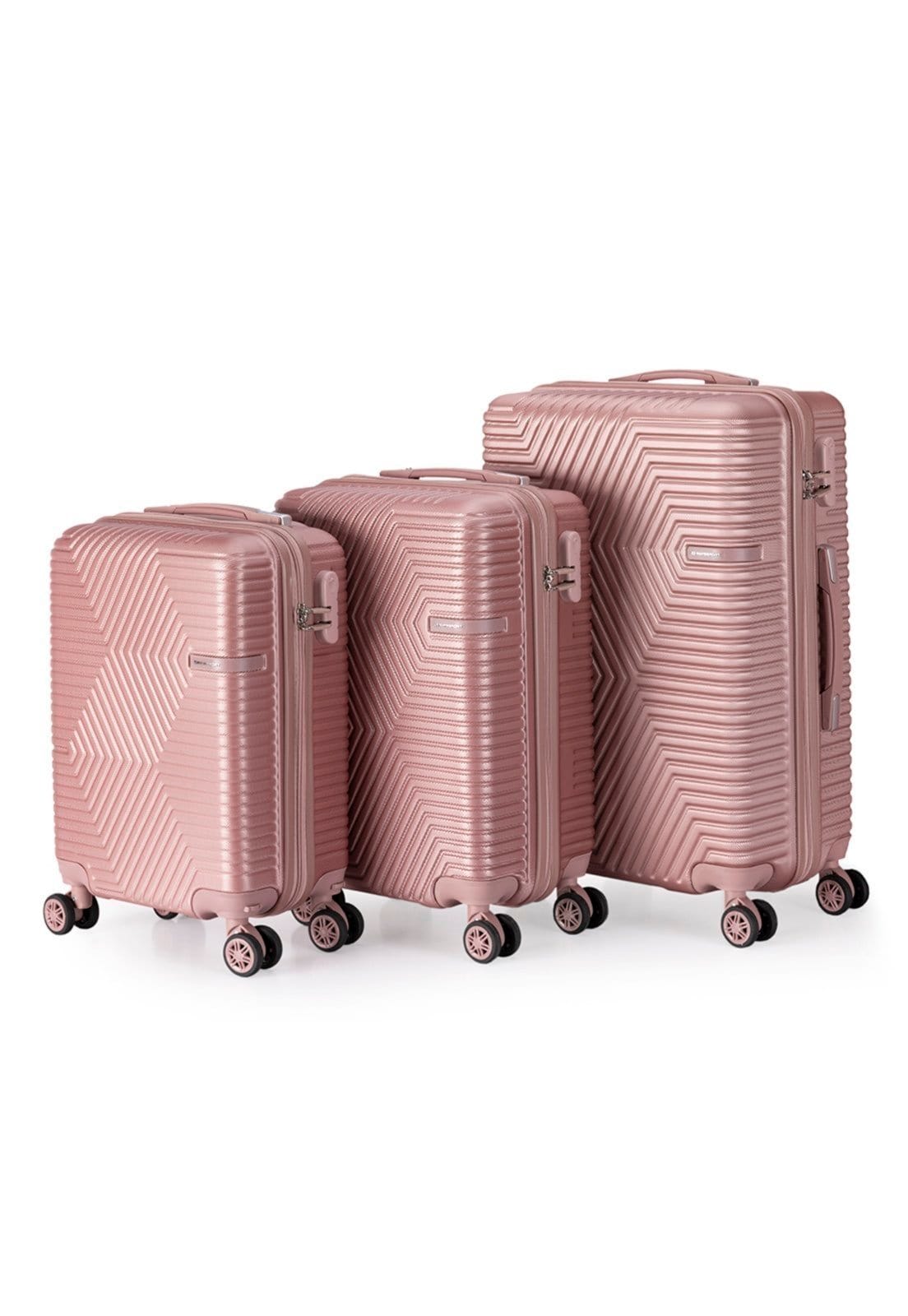 Vista 2 Kit 3 Malas de Viagem Resistentes Abs Rodas 360 Swissport Rose Swissport rosê rose
