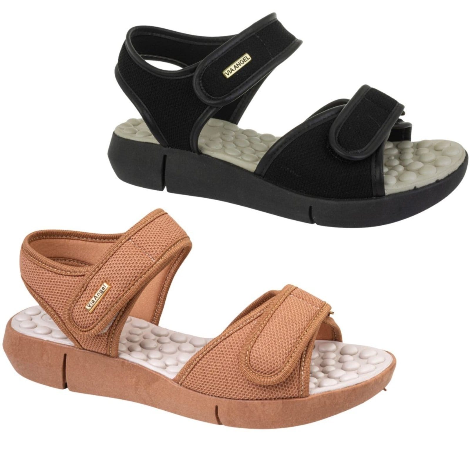 Kit 2 Sandália Feminina Papete Anatômica Ortopédica Confortável Leve Via Angel 56.04 Caramelo e Bege