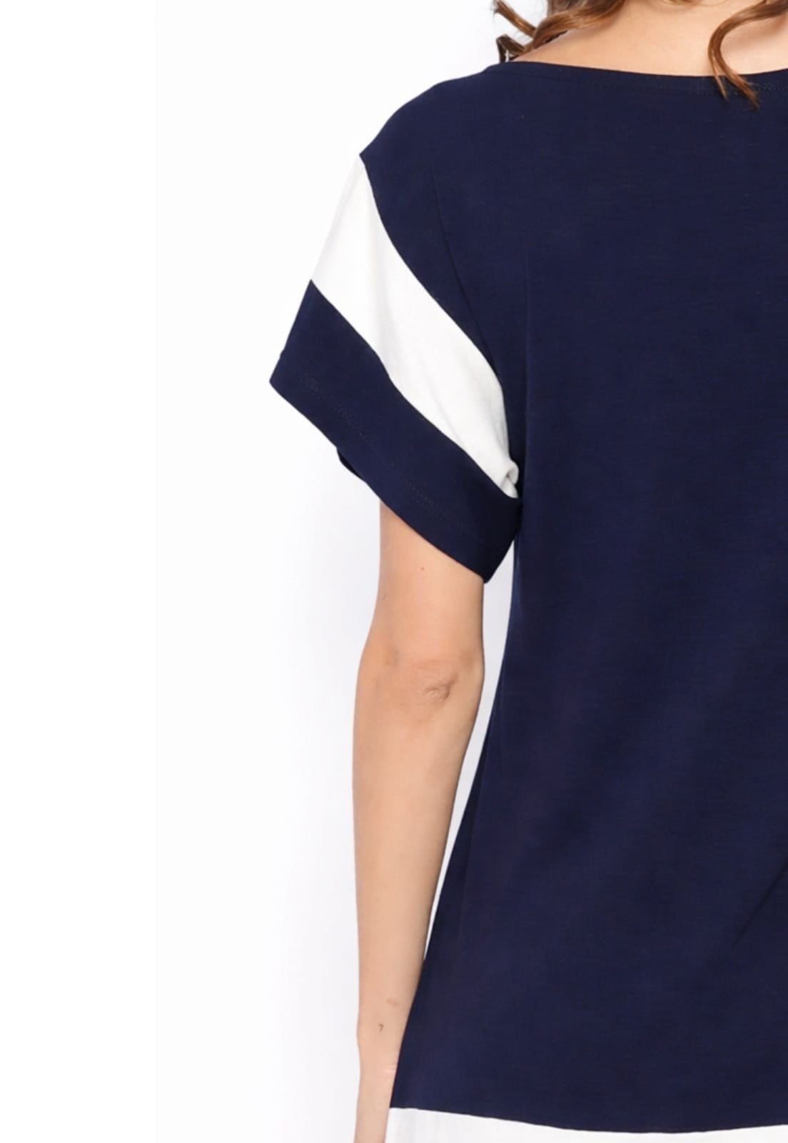 Vista 2 Vestido Viscolycra Maria Paes Marinho e Off White Maria Paes azul marinho/off-white white