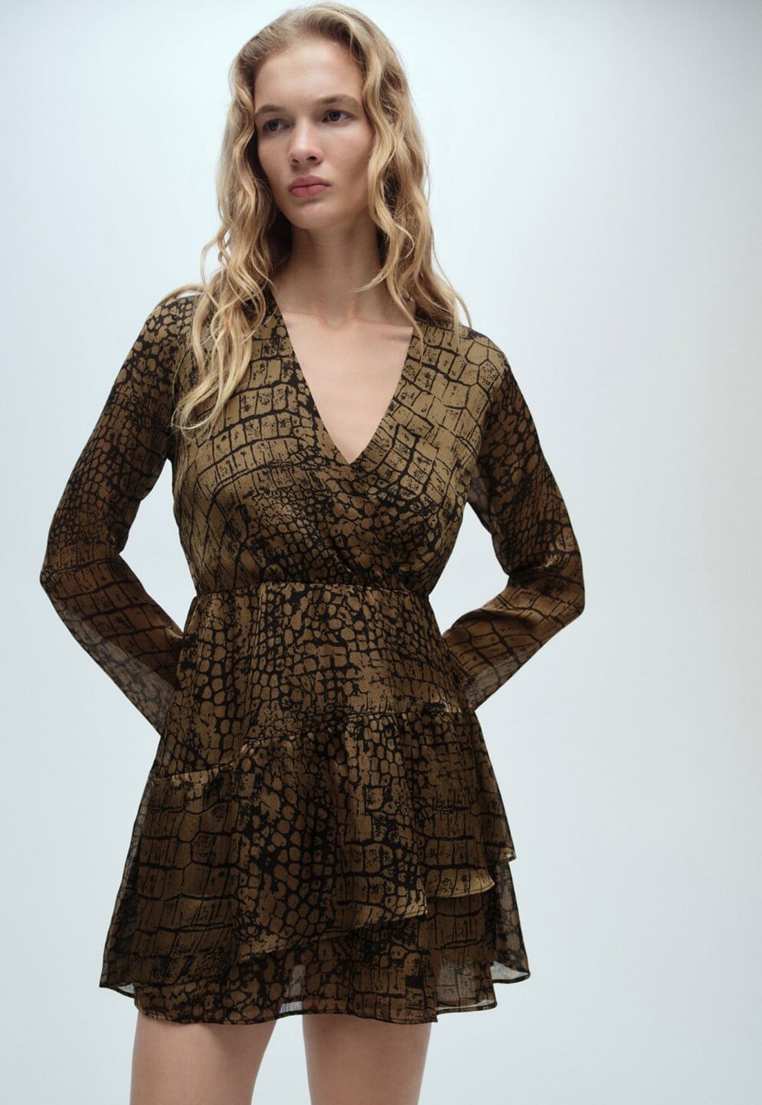 Vestido Mango Curto Babado Animal Print