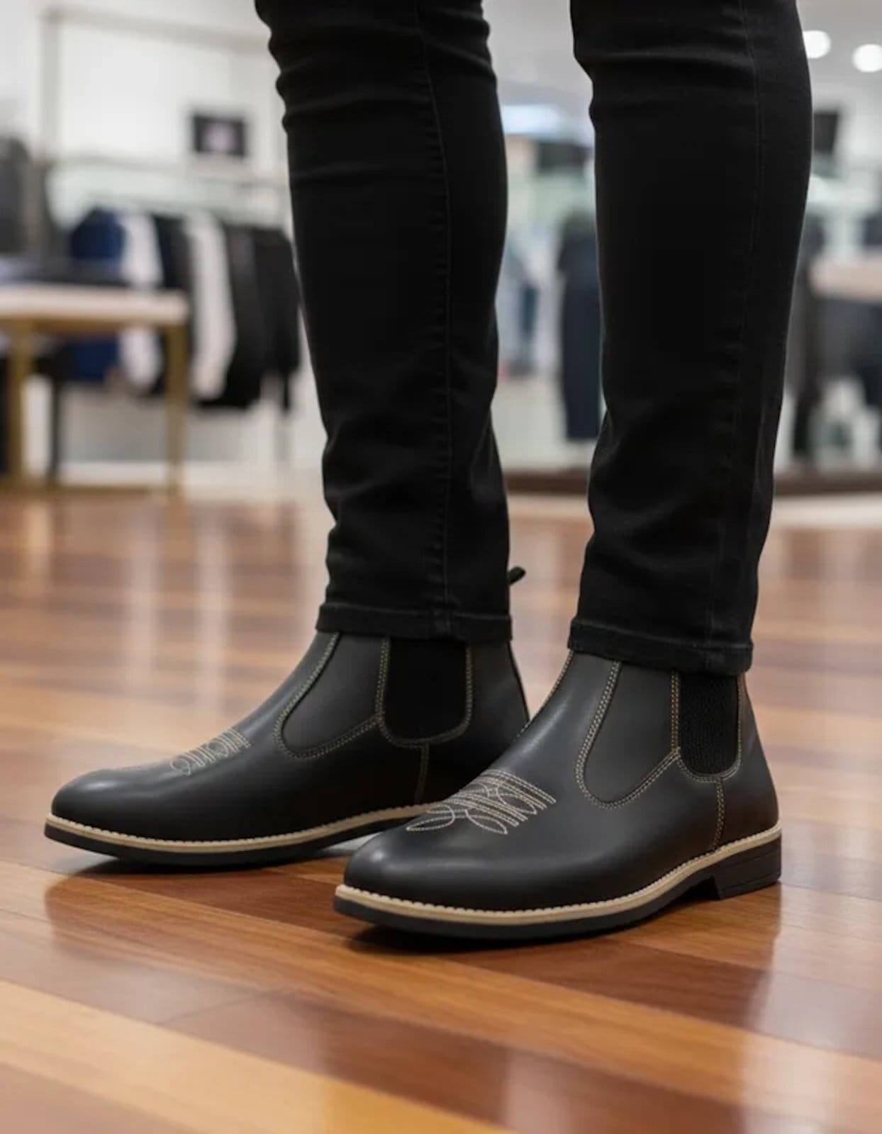 Vista 2 Bota Country Botina Masculina Chelsea Casual Confortavel Preta Bia Ramos preto