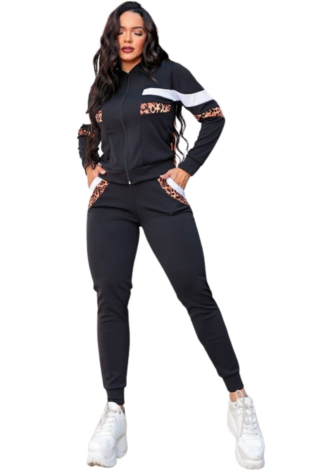 Vista 2 Conjunto Summer Body Feminino Blusa Manga Longa Calça Listra Inverno Summer Body onça