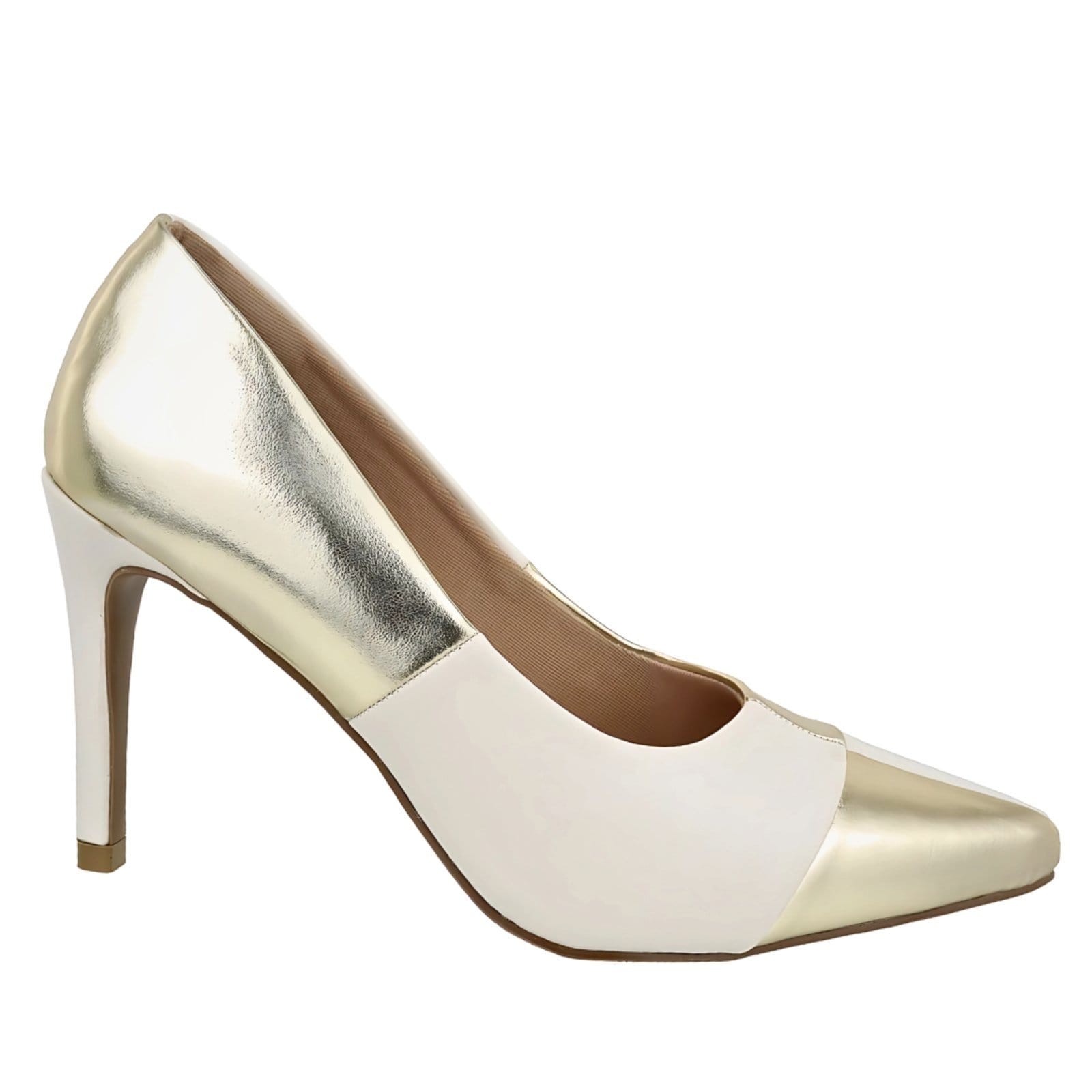 Scarpin Salto Fino Duo Off White com Ouro 5550