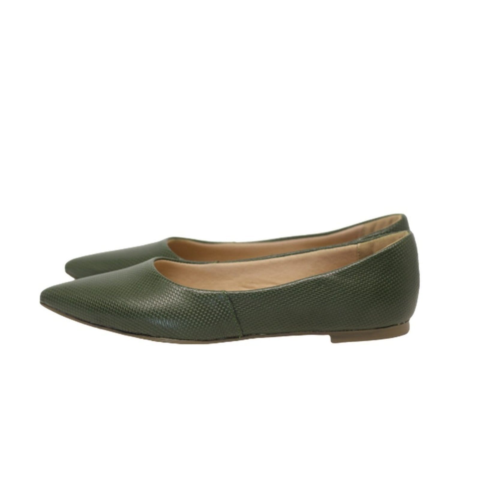 Sapatilha Feminina Bico Fino em Couro Salto Baixo Verde