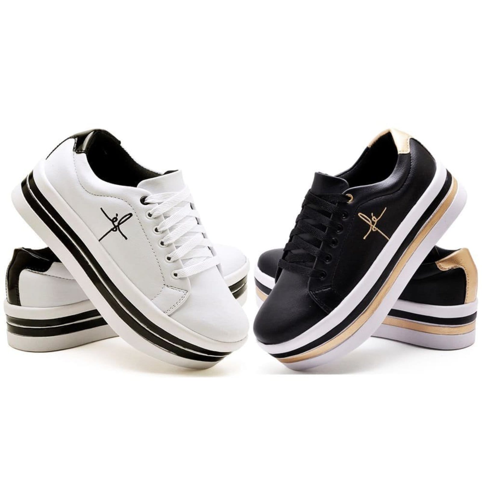 Kit 2 Tênis Feminino GuGi Plataforma Bordado Fé Detalhes Laterais Da Sola e