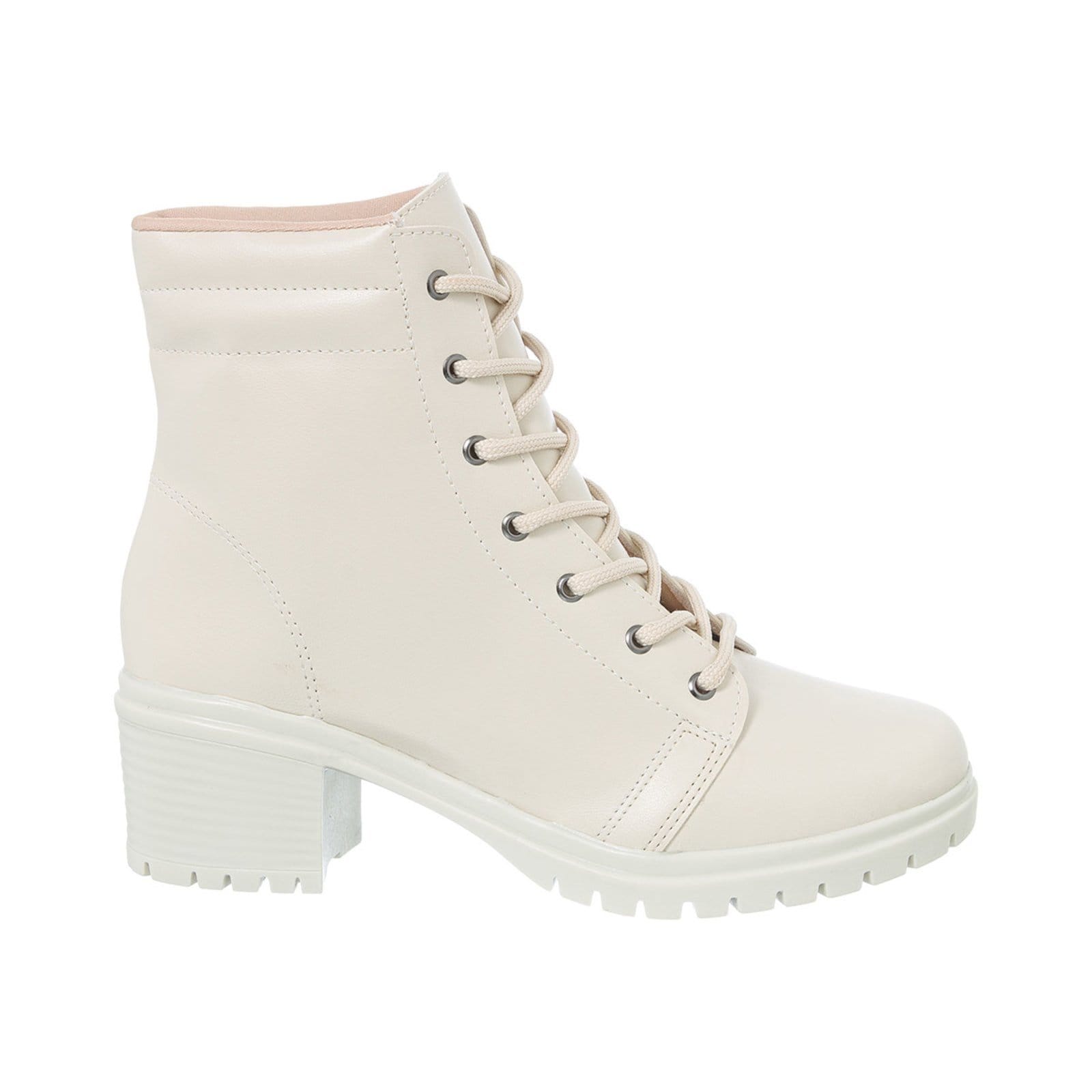 Bota Coturno Feminina Cano Baixo Tratorada Salto Confortável Off White
