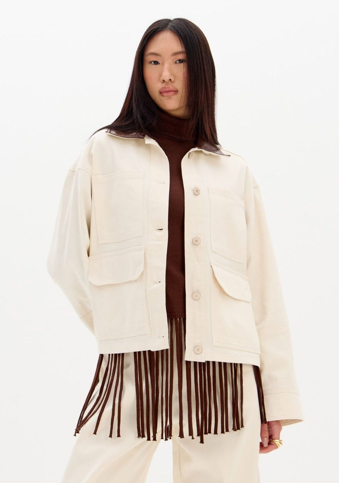 Vista 2 Jaqueta Sarja Com Gola Contrastante My Favorite Things bege