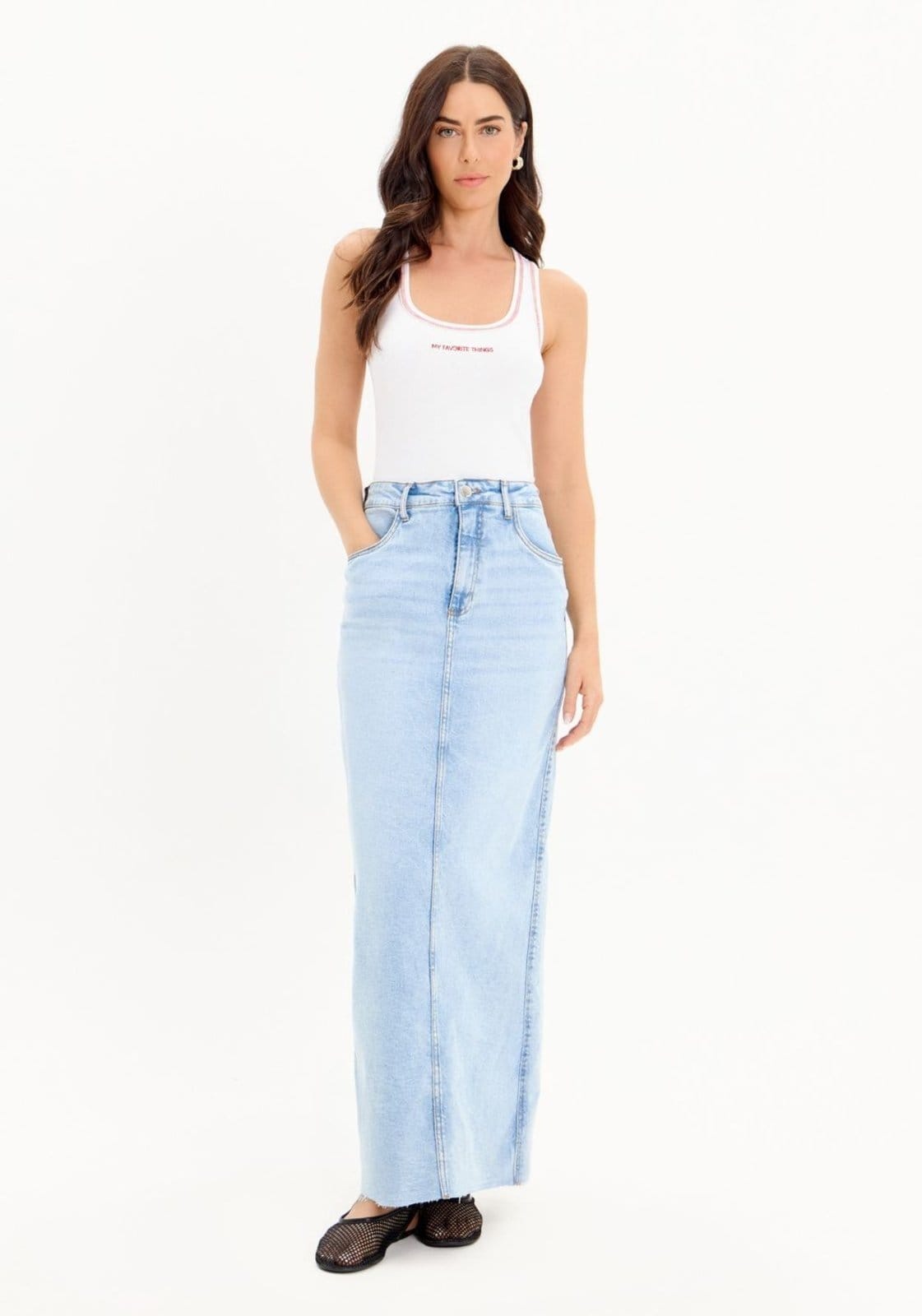 Saia Jeans Longa Cintura Super Alta