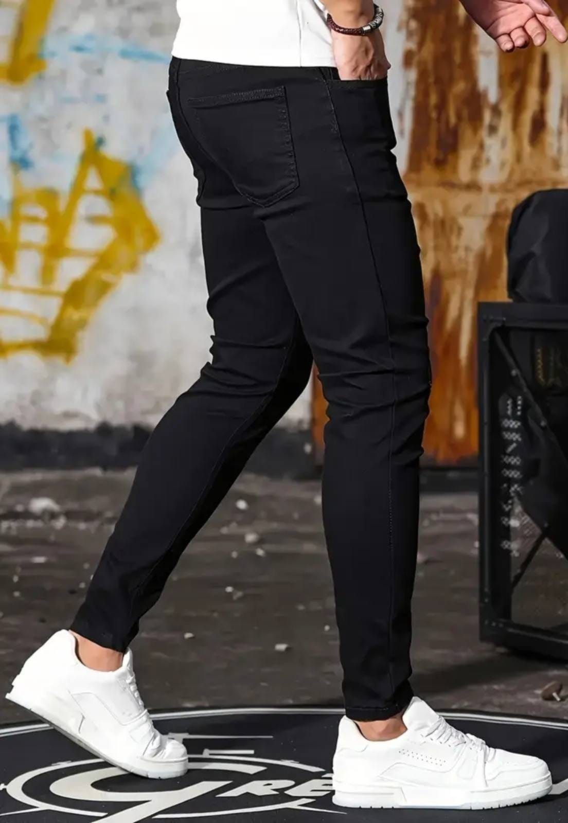 Calça Jeans Preta Masculina Skinny Premium com Elastano e Costura Reforçada Preta