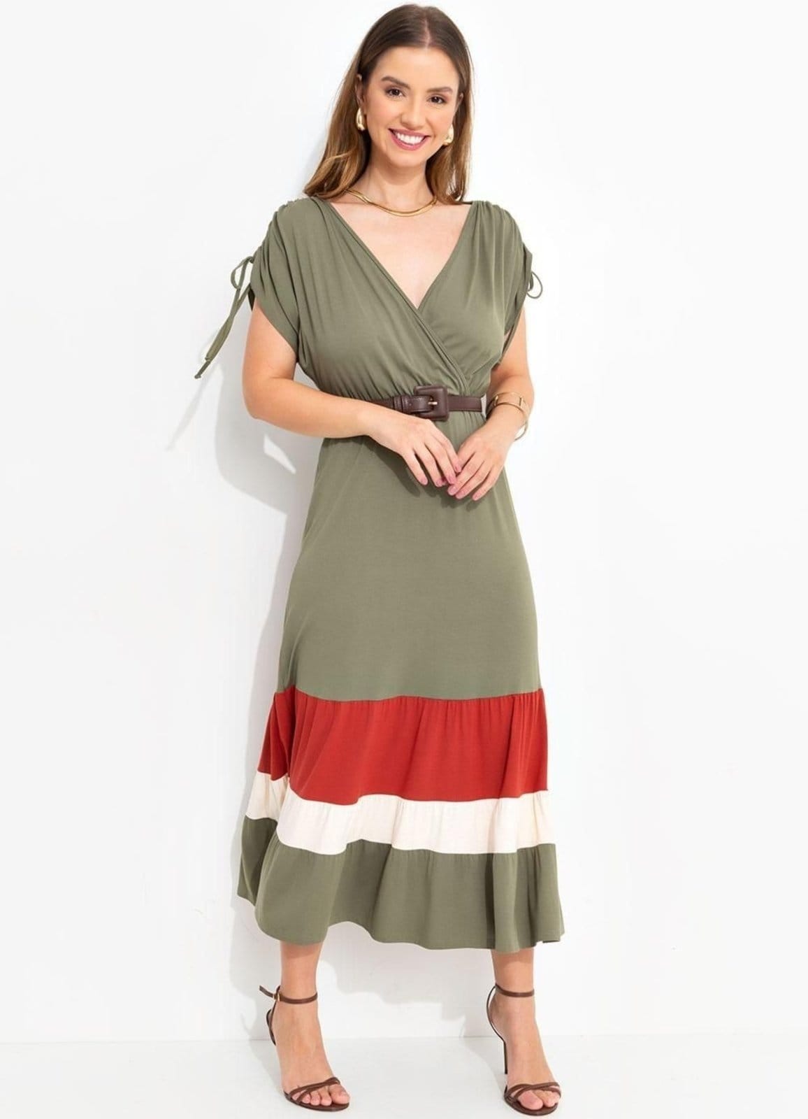 Vestido Oliva Com Recortes