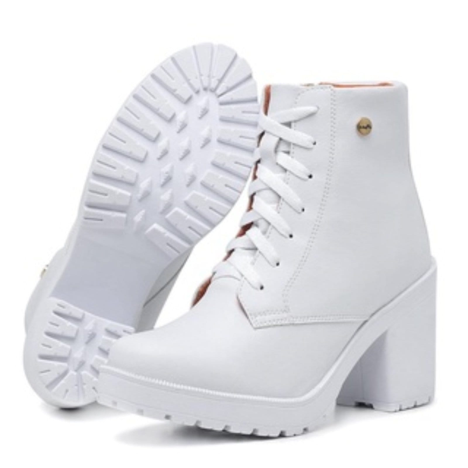 Vista 2 Bota Cano Curto Feminina Salto Alto Tratorado com Ziper Branca Bia Ramos branco