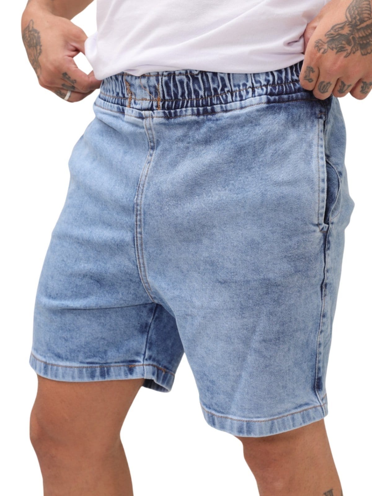 Bermuda Masculina Jeans Light Jogger Jeans Manchado