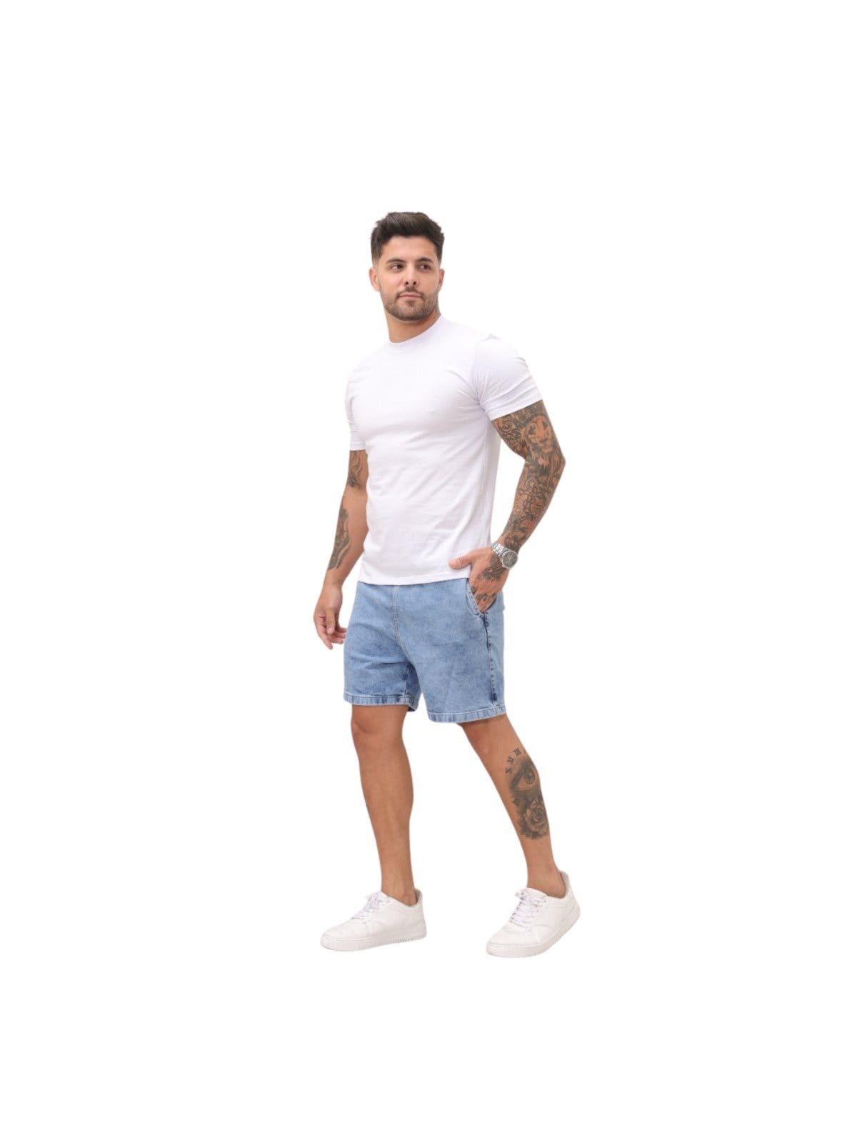 Vista 2 Bermuda Masculina Jeans Light Jogger Jeans Manchado JEANS LIGHT azul