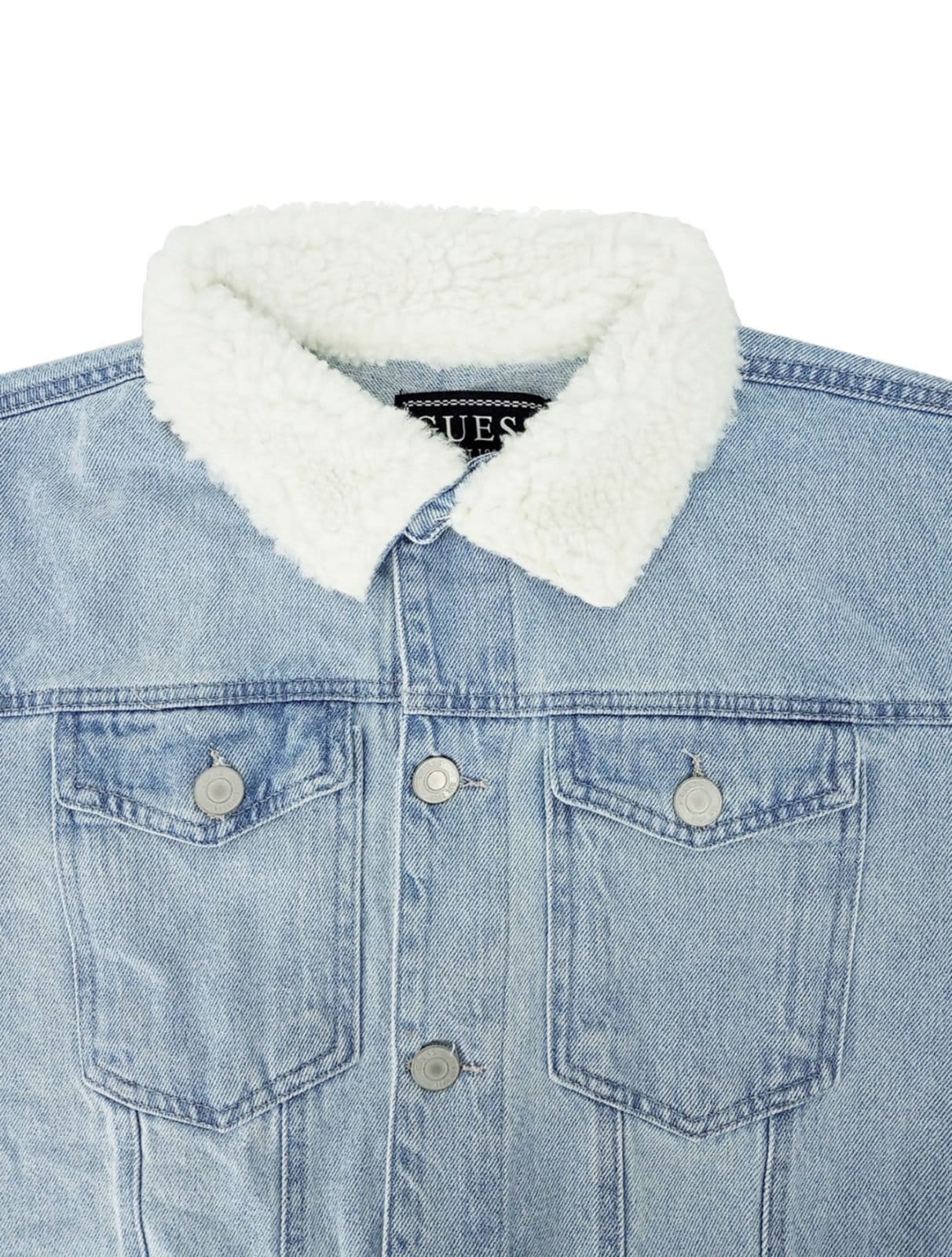 Vista 2 Jaqueta Guess Masculina Jeans Trucker Sherpa Collar Clara Guess azul