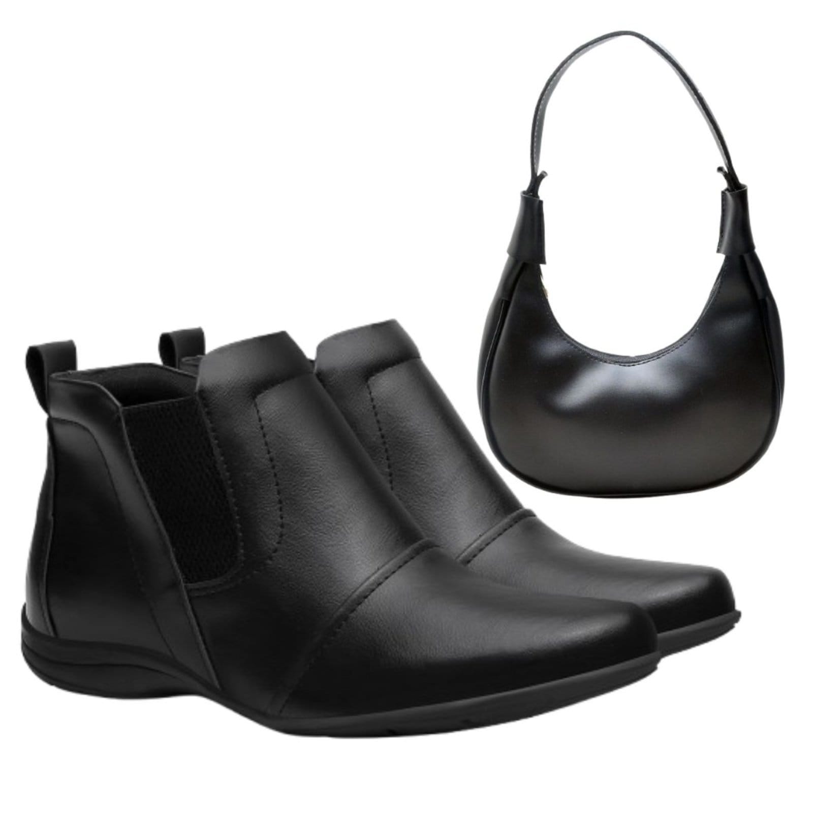 Kit Bota Feminina Casual Anna Andrade Cano Curto Elástico Chelsea E Bolsa Ombro