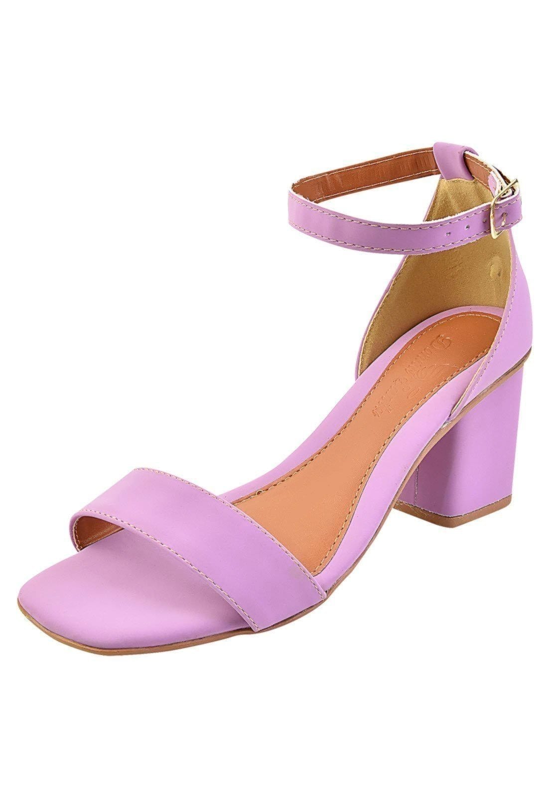 Sandália Salto Bloco Quadrado Donna santa Tradicional Lilás