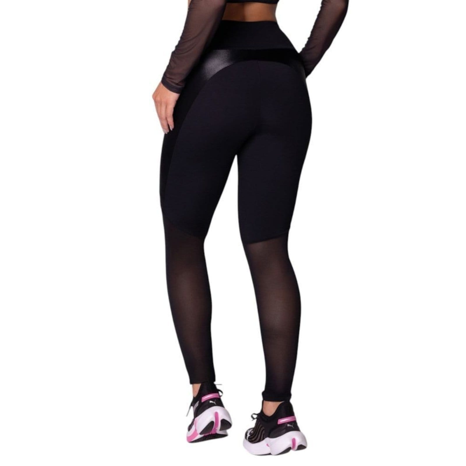 Vista 2 Calça Legging Selene Com Recorte Tule Feminina SELENE preto