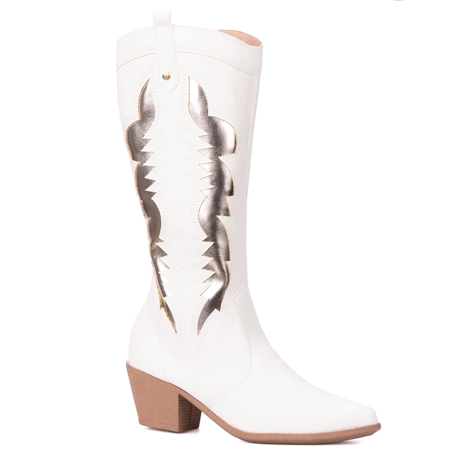 Vista principal Bota Texana Domidona Feminina Western Cano Longo Off White Metalizado Bico Fino Domidona off-white white
