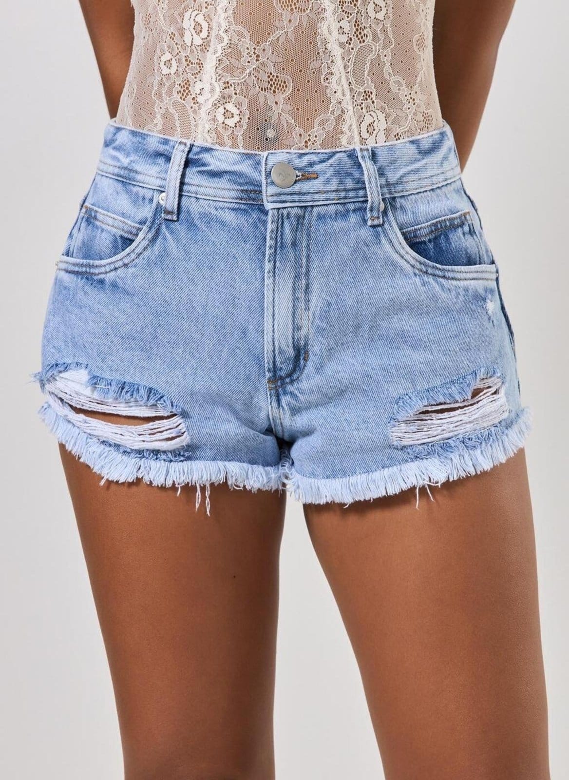 Vista 2 Short Jeans Curto Desfiado Youcom multicolorido