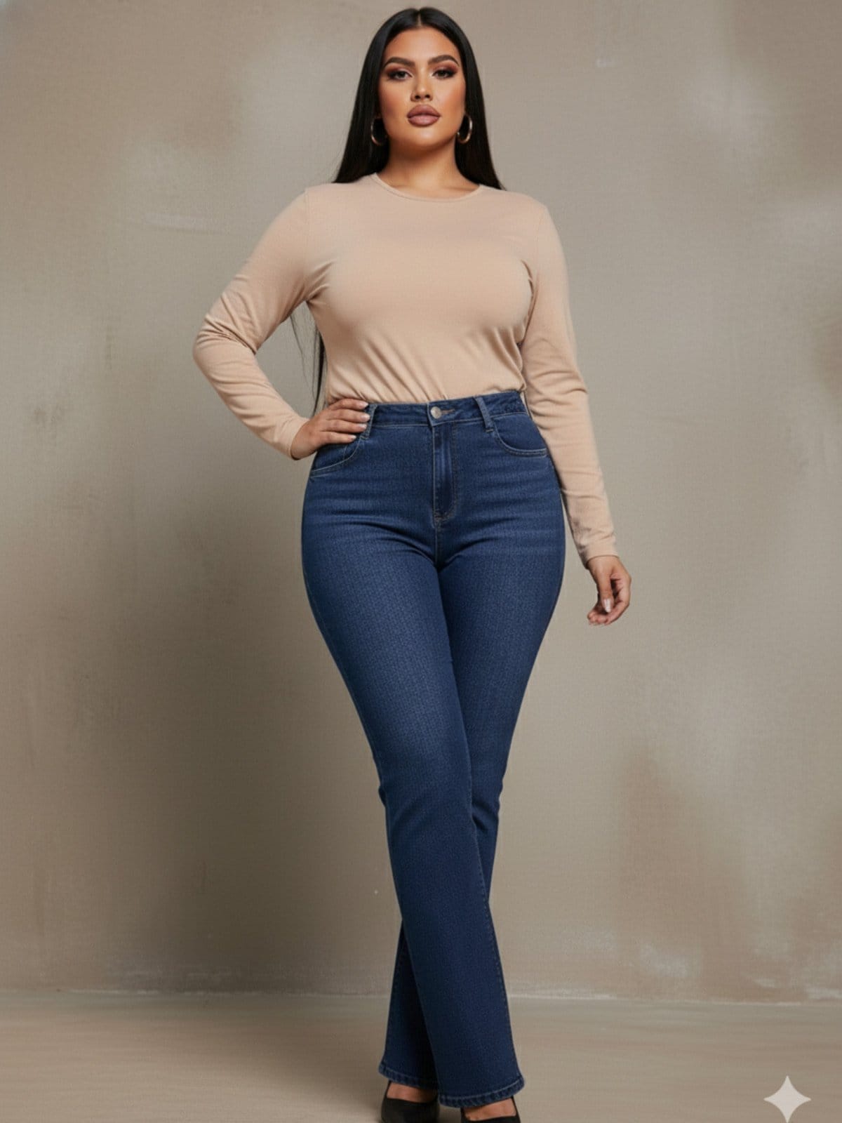 Calça Jeans Feminina Tex Jeans Flare Elegância e Conforto Para Você Escura