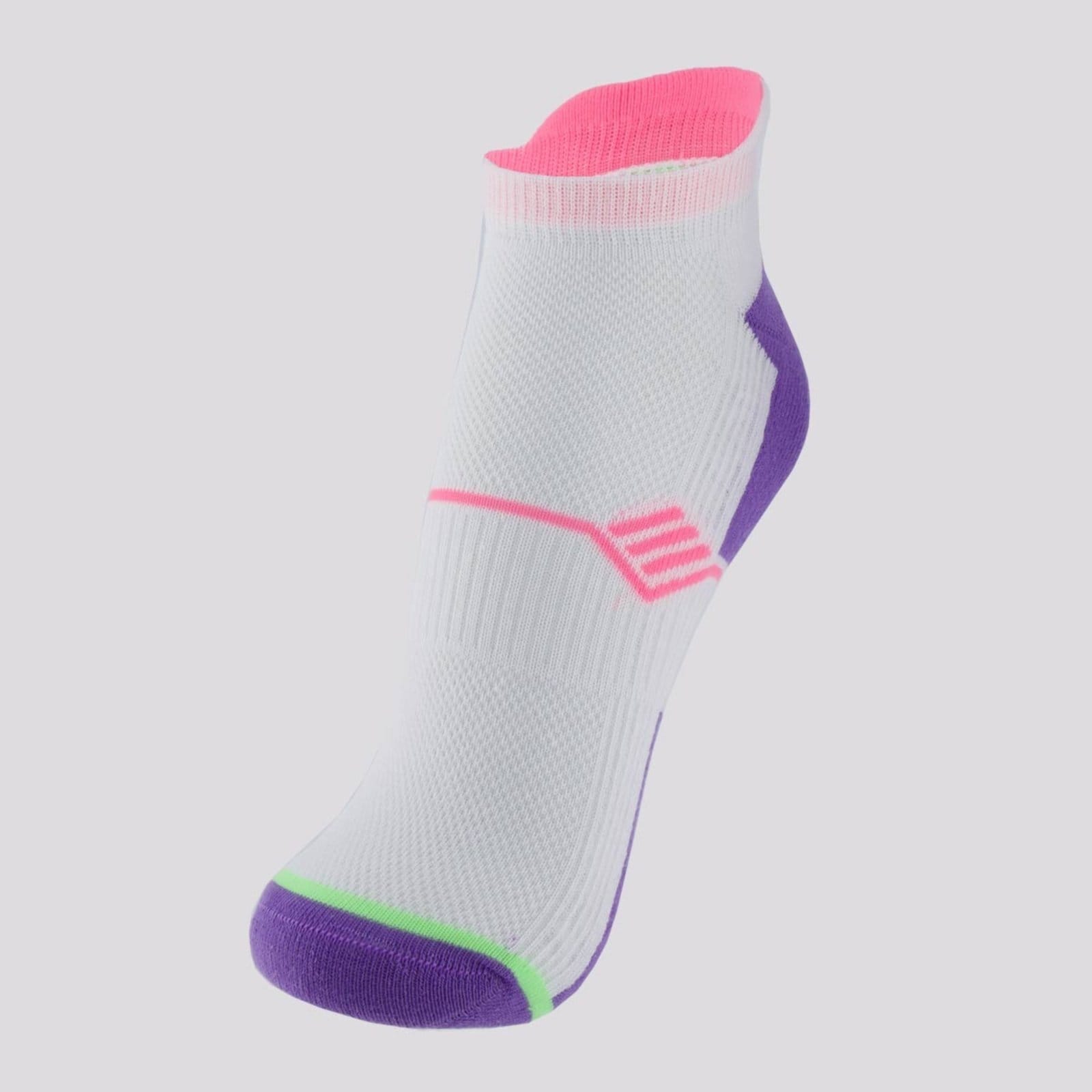 Vista principal Meia Selene Sapatilha Performance Feminina Banca e Roxa SELENE branco