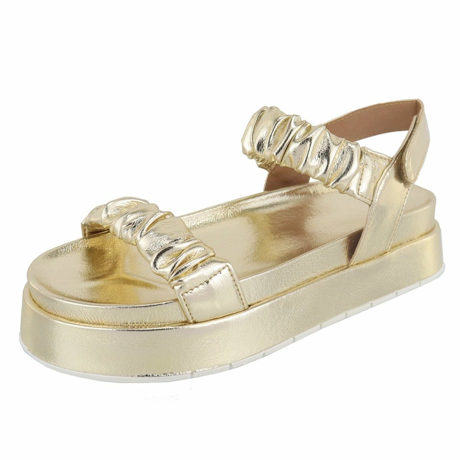 Sandália Flatform Papete Feminina Paula B Com Tiras Enrugadas E Amarração No Tornozelo Estilo E Conforto