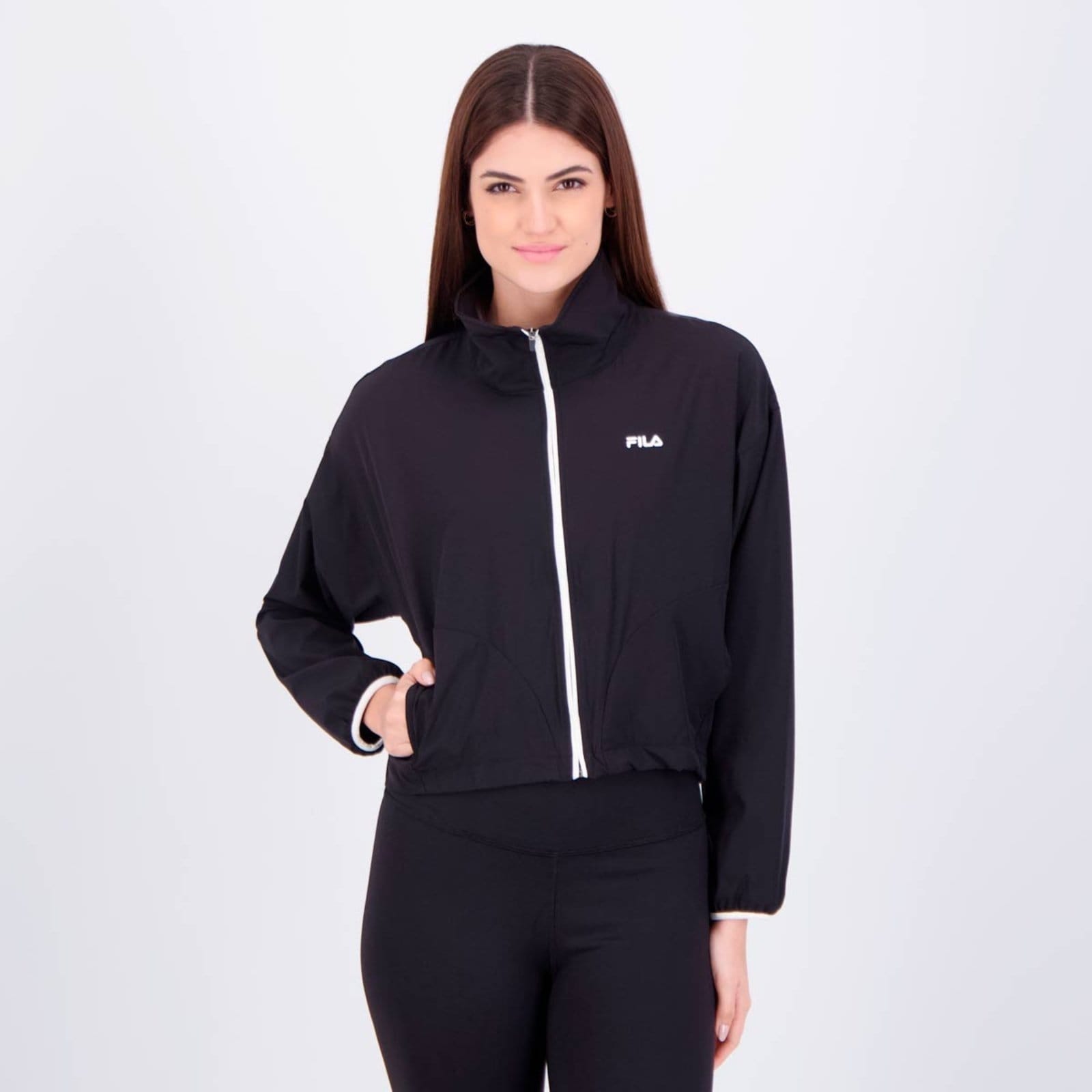 Vista principal Jaqueta Fila Essential Floating II Feminina Preta e Branca Fila preto