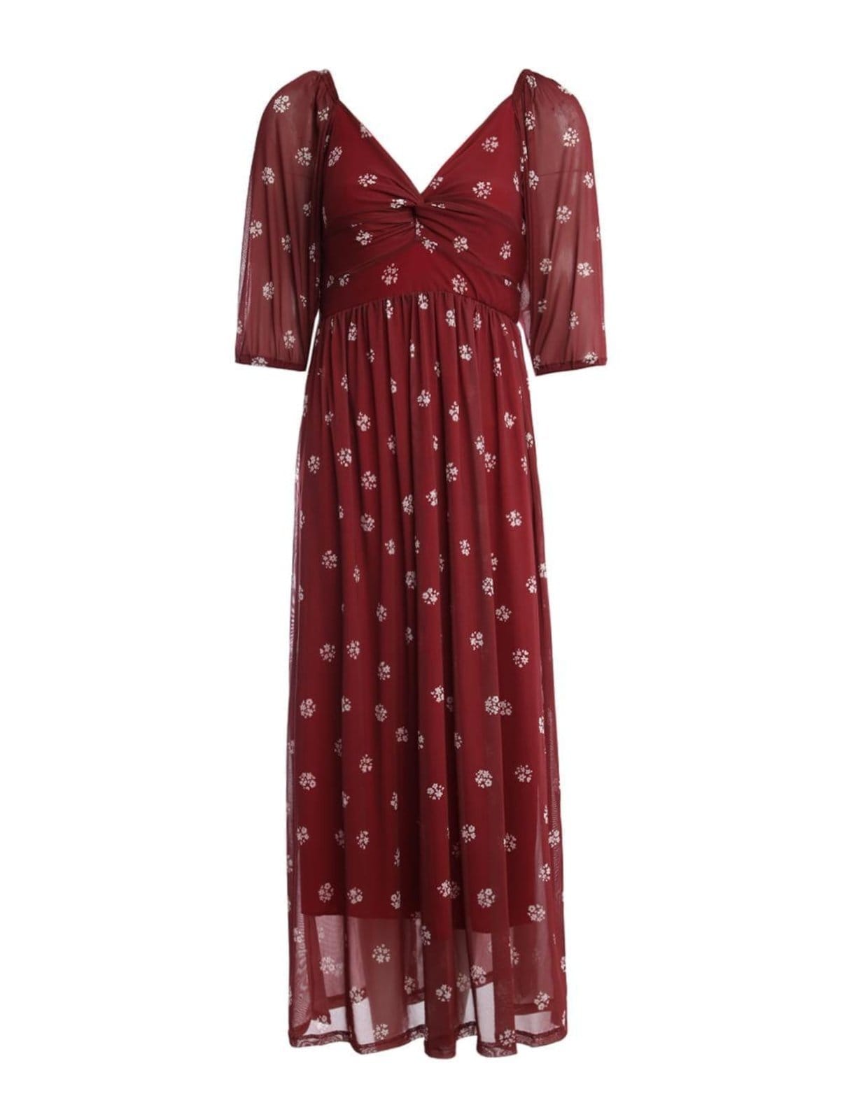 Vista 2 Vestido Tule Longo Manga 3/4 Autentique Feminino BORDO Autentique vermelho