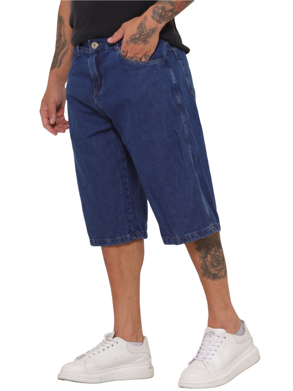 Vista 2 Bermuda Masculina Jeans Light Jorts Escuro Manchado JEANS LIGHT azul