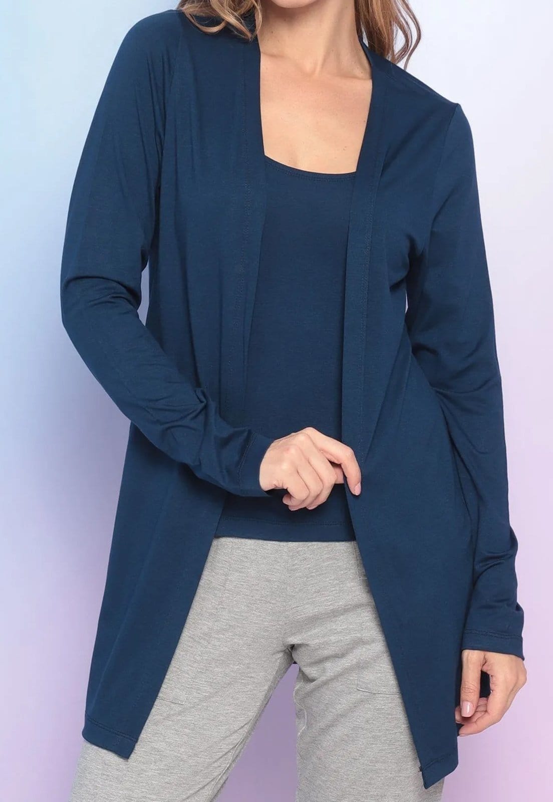 Conjunto Viscolycra Regata e Cardigan Marinho