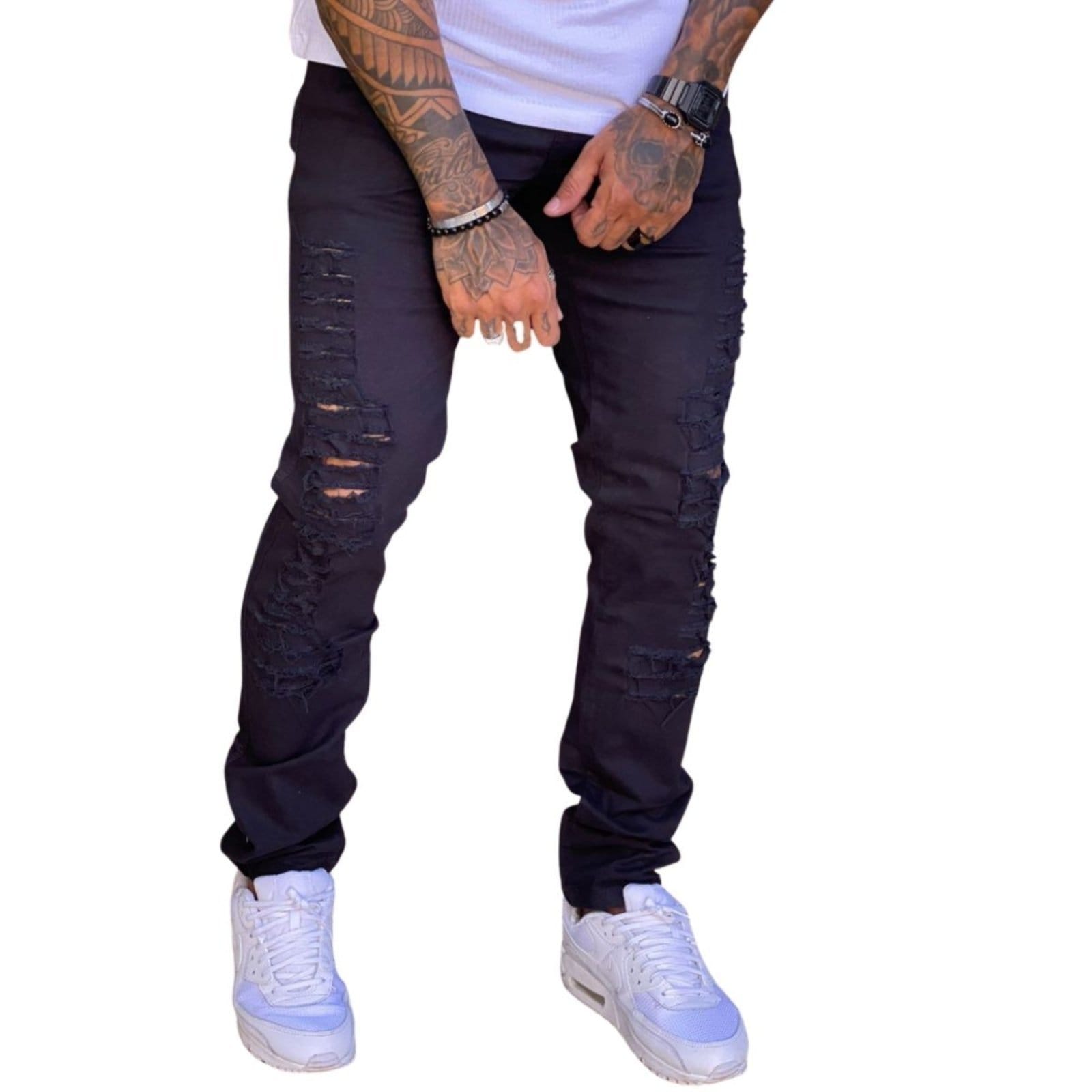 Calça Masculina Skinny Preta Ragada