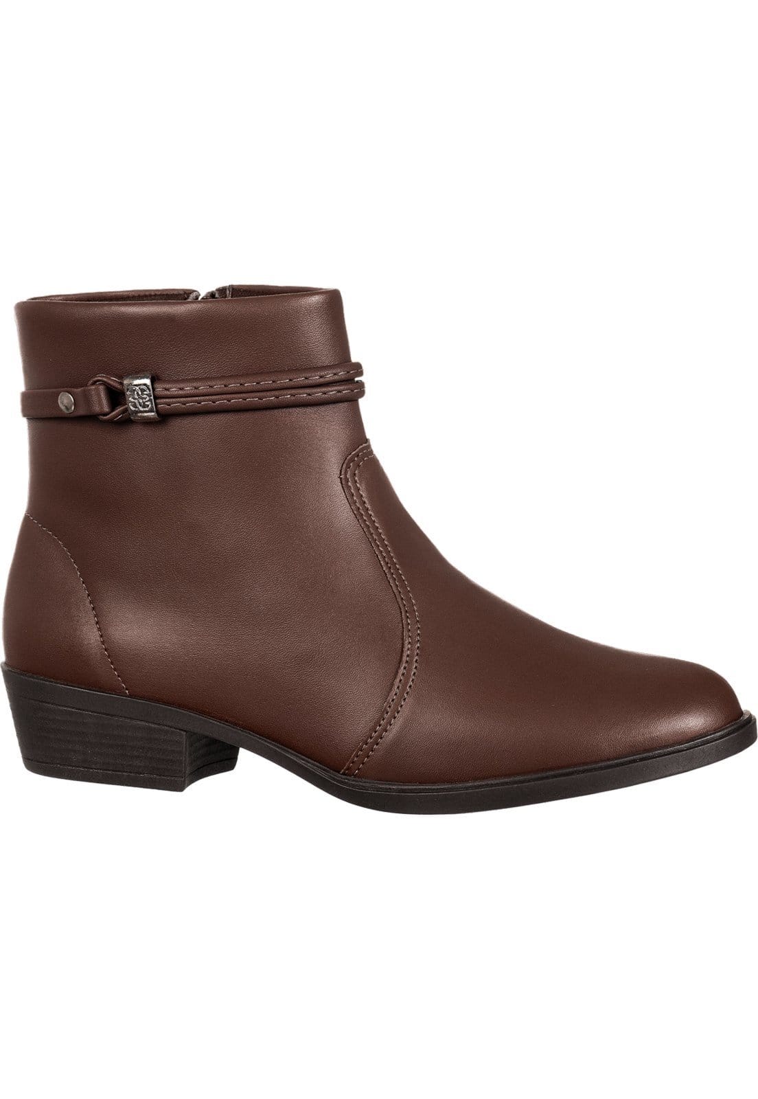 Vista 2 Bota Feminina Bico Redondo Gigil Salto Baixo Zíper Terra Gigil marrom