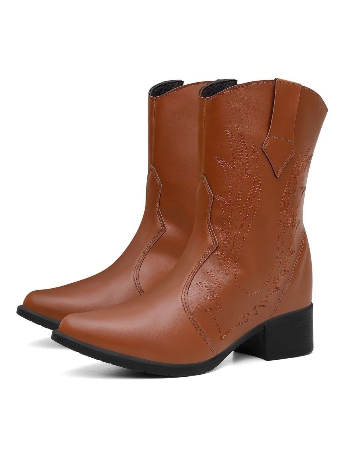 Vista 2 Bota Texana Cano Medio Western Marrom Bordada Santa Rosa caramelo