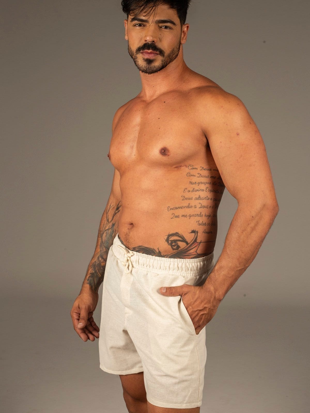 Vista 2 Short Linho Masculino Dulk Palha Off White Dulk off-white white