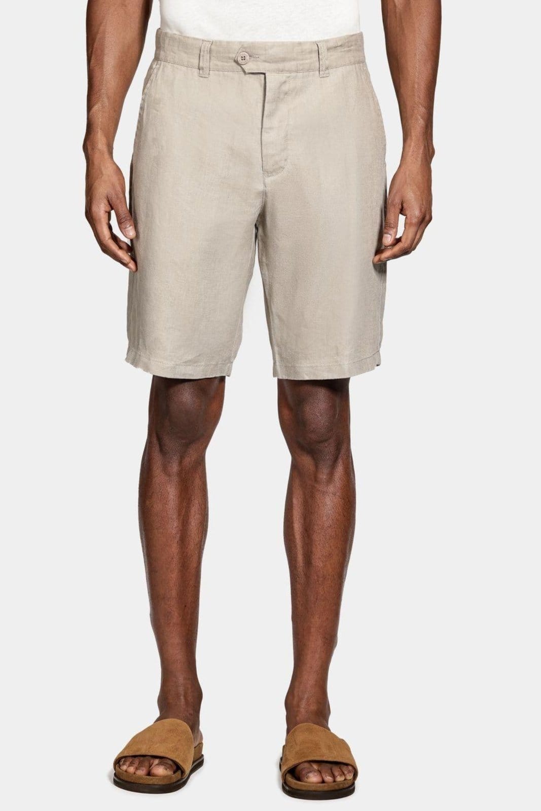 Vista 2 Bermuda Alfaiataria Linho Caqui Aramis bege caqui