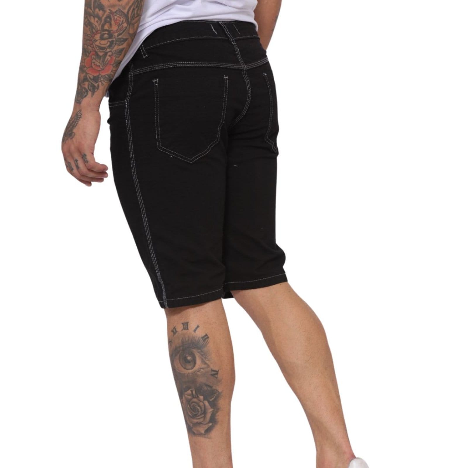 Vista 2 Short Bermuda Masculina Jeans Light Preta com Linha Branca JEANS LIGHT preto