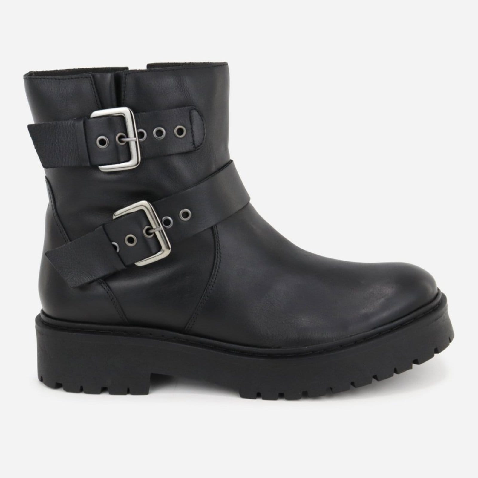 Vista 2 Bota Maria Paua Store Feminina Couro Cano Médio Fivelas Moda Casual Inverno MARIA PAULA preto