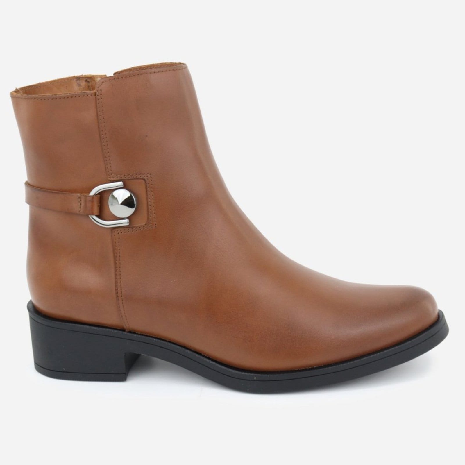 Vista 2 Bota Couro Feminina Versátil Casual Pirâmide Conforto Maria Paula Moda Camel MARIA PAULA caramelo