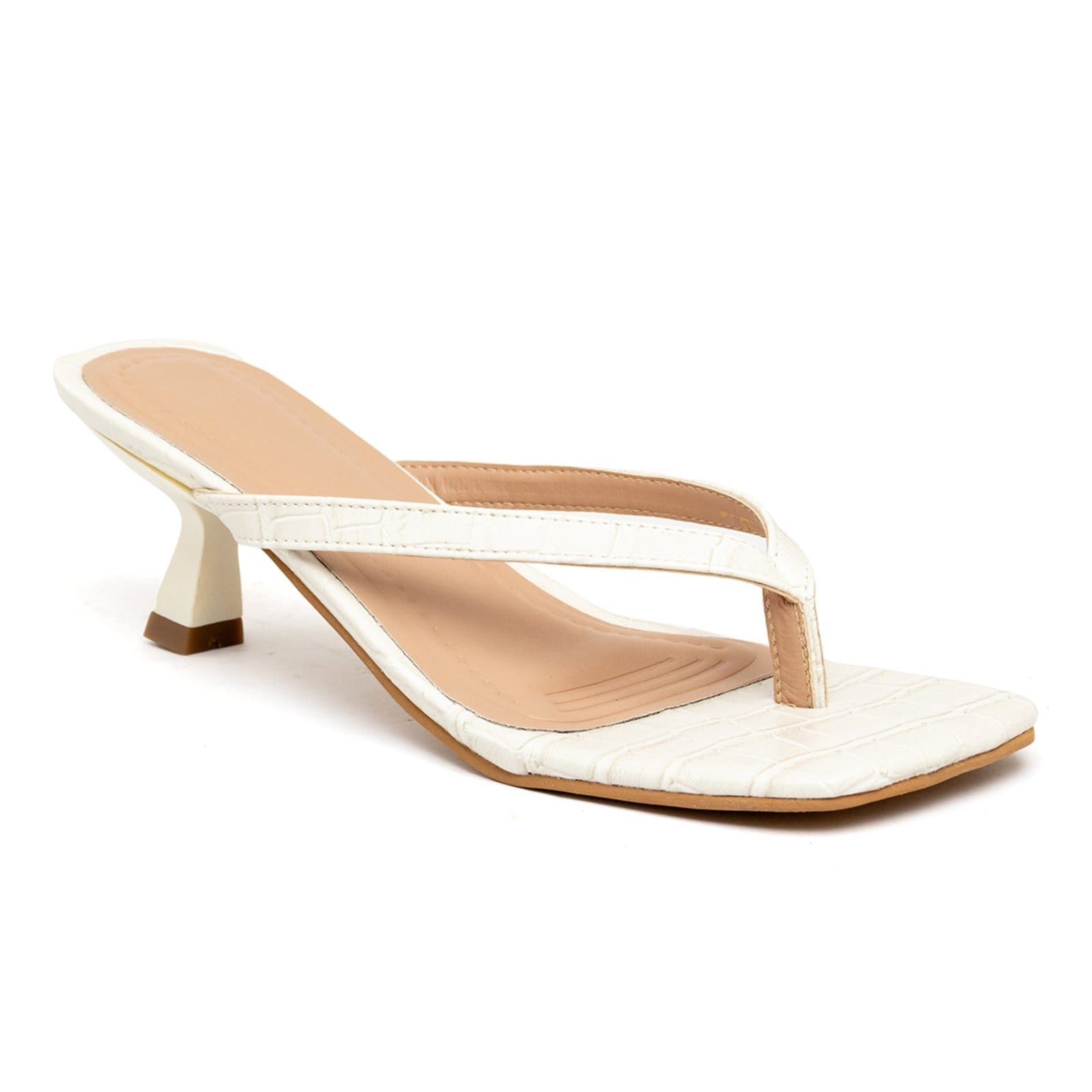 Vista 2 Tamanco Feminino Flip-Flop Bico Quadrado Salto Baixo 5410 Croco Off White Flor da Pele off-white white