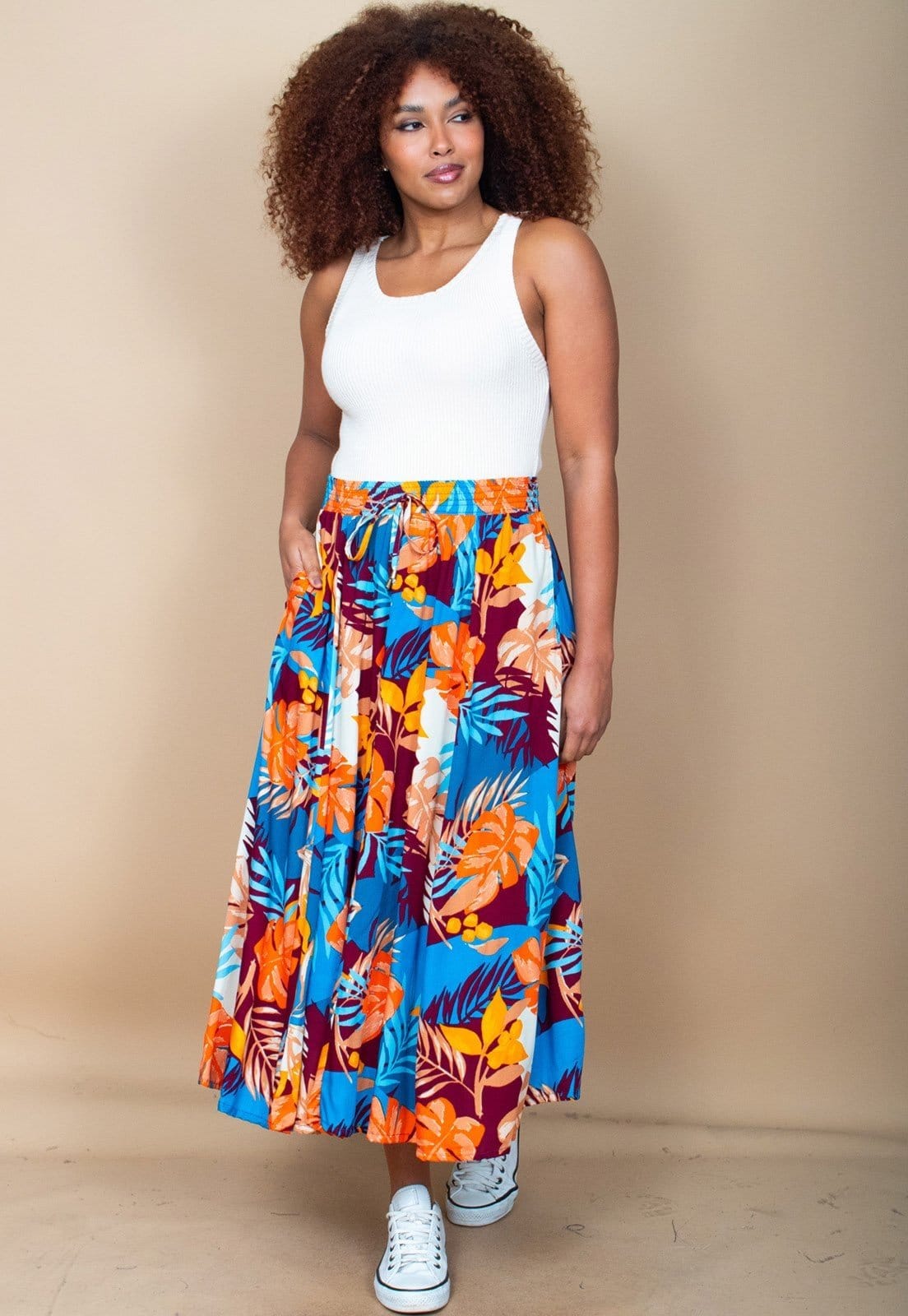 Vista 2 Saia Cabanafree Longa Viscose Estampa Aurora Profunda Cabanafree azul/estampado/multicolorido