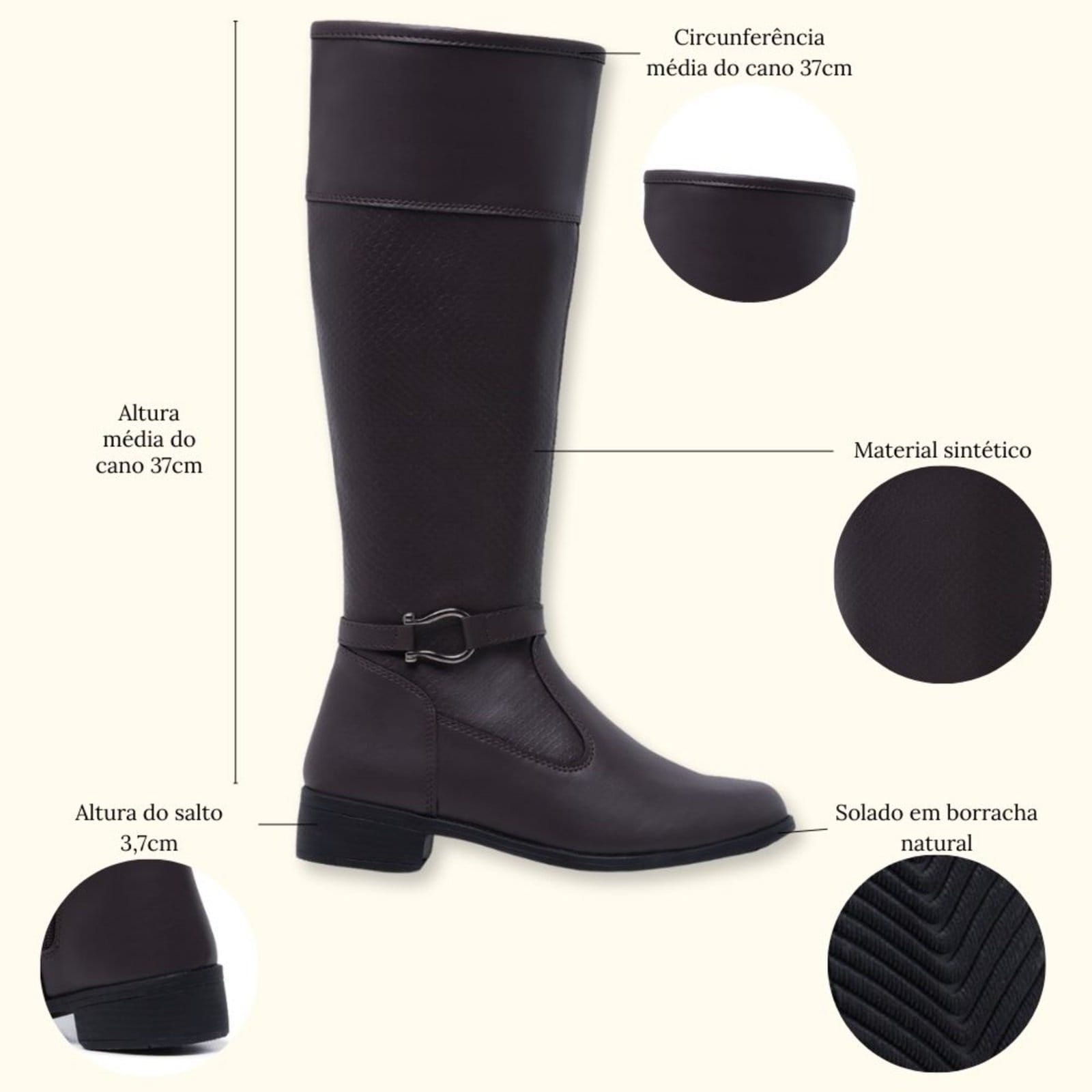 Vista 2 Bota Cano Longo Montaria Feminina Estilo Country Schiareli 11070 Schiareli marrom