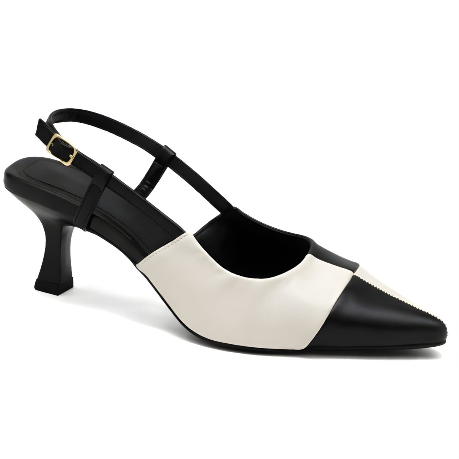 Scarpin Slingback Flor da Pele Feminino Duo Preto e 5601
