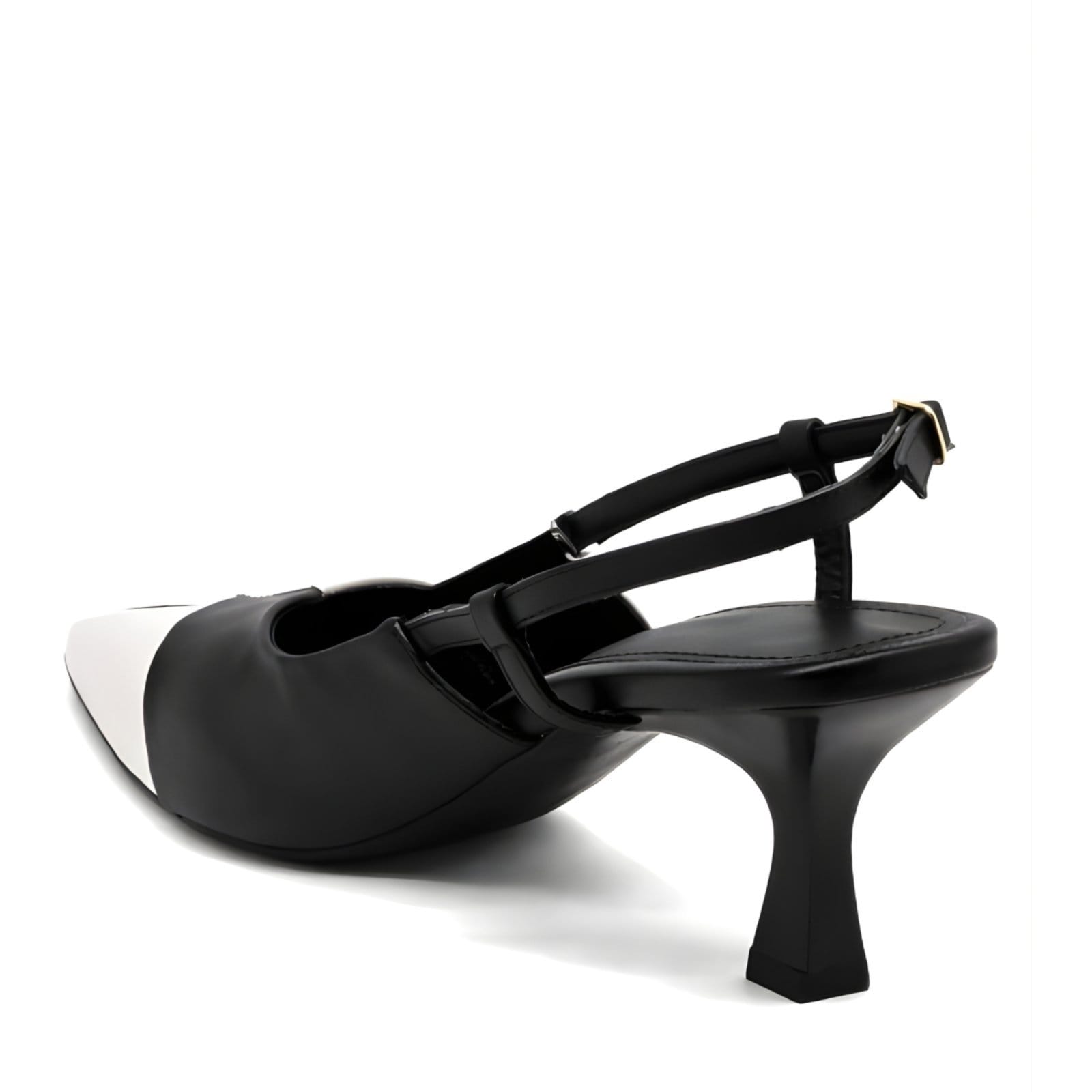Vista 2 Scarpin Slingback Flor da Pele Feminino Duo Preto e 5601 Flor da Pele branco