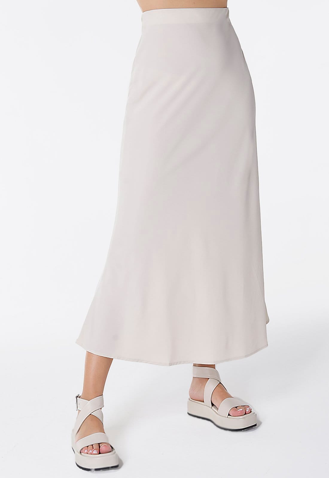 Saia Longa de Cetim Evasê com Elastano