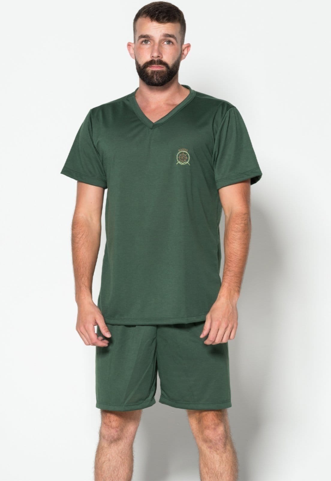 Pijama Masculino WLS Modas Gola V Liso Manga Curta Escuro