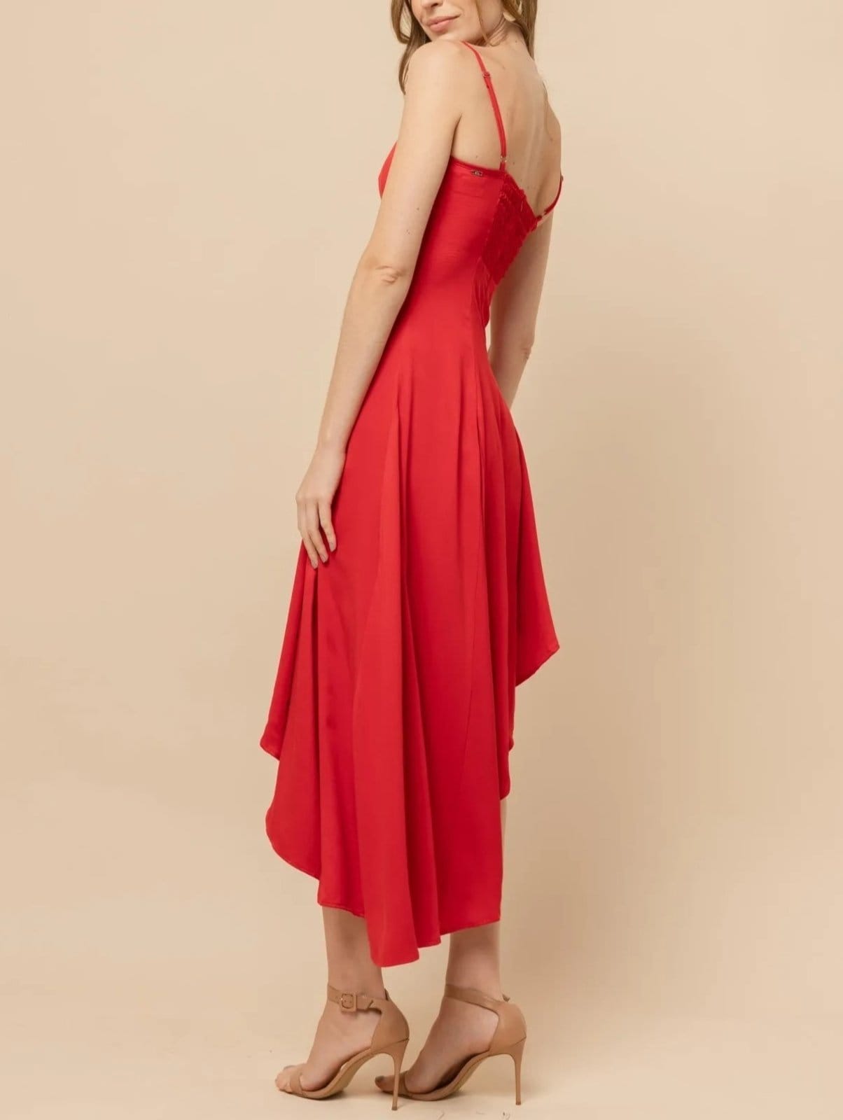 Vista 2 Vestido Isis Midi Corte Diagonal Elegante VIC BRAND vermelho