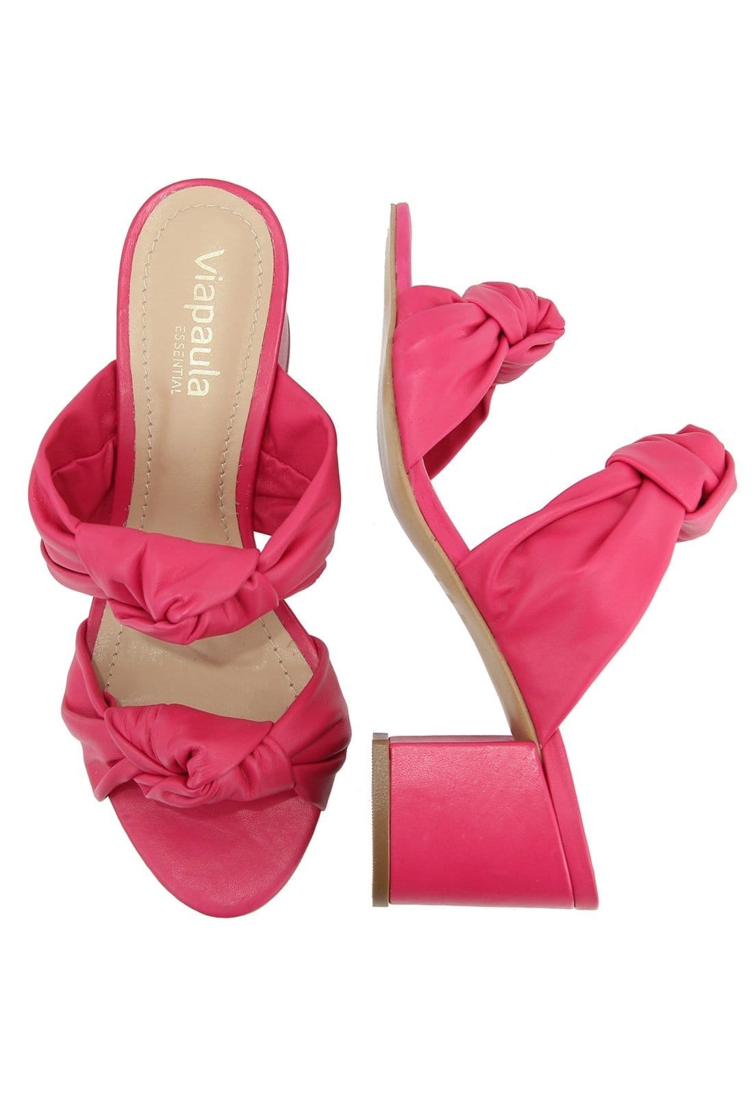 Vista 2 Sandalia Salto Grosso Couro Retta Berry Retta Shoes rosa